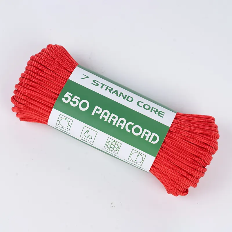 7pramenné jádro 4mm, pevná červená 550 Polyester Paracord